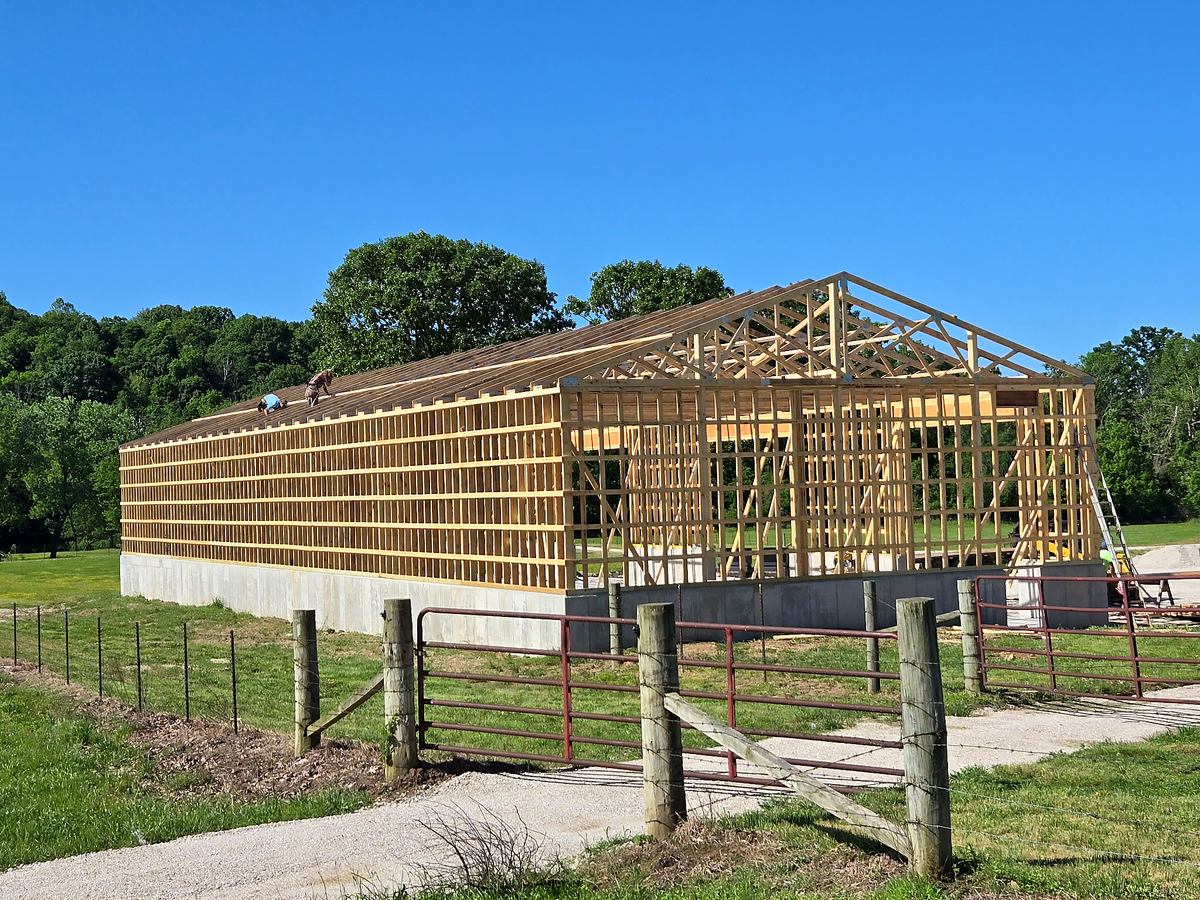Pole barn framing in progress