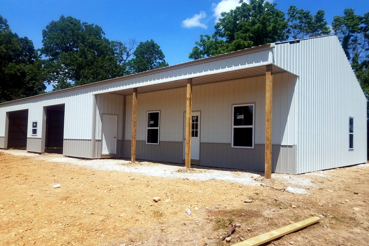 Barndominium and covered porch style